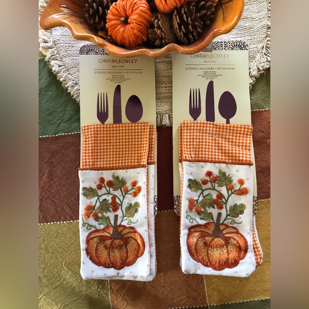 Cynthia Rowley Fall Pumpkin Utensil Holders — Set of 4, 100% Cotton
